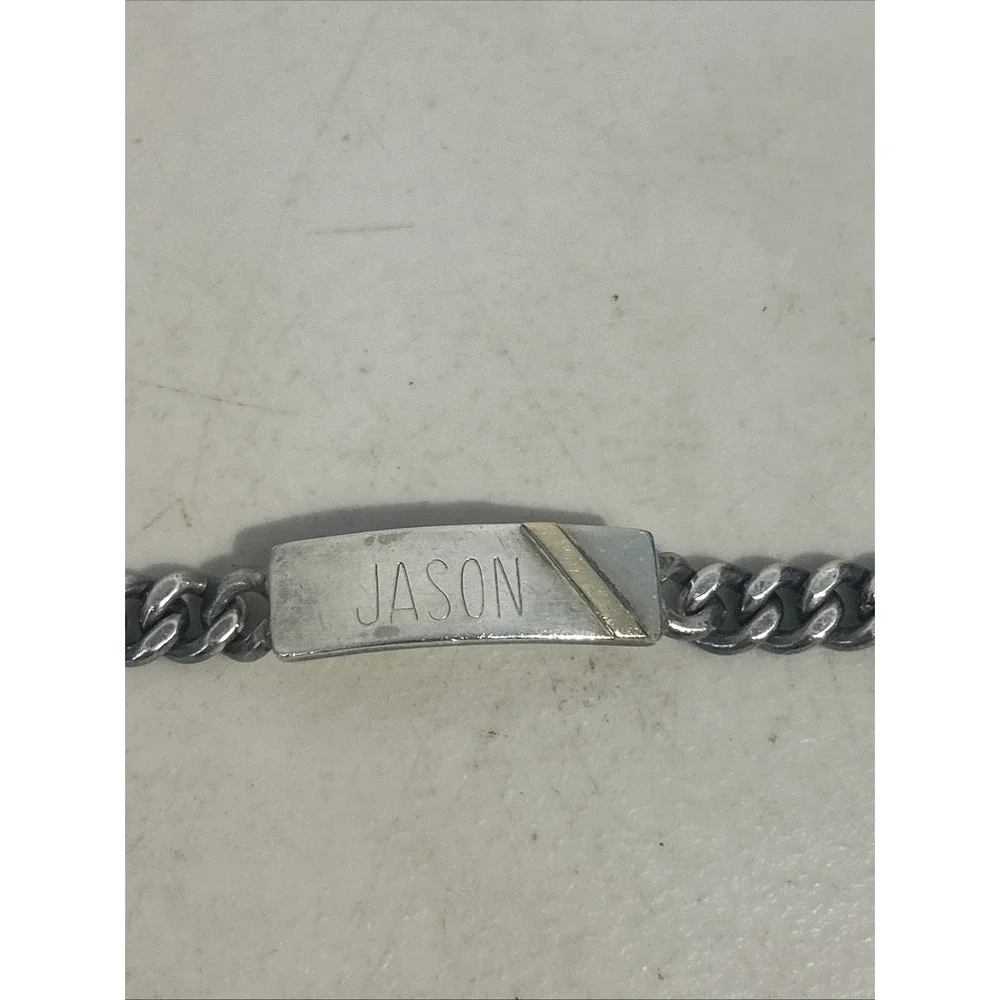 Doskow Vintage Sterling Silver ID Bracelet 8 inch 48 grams With 14k Inlay